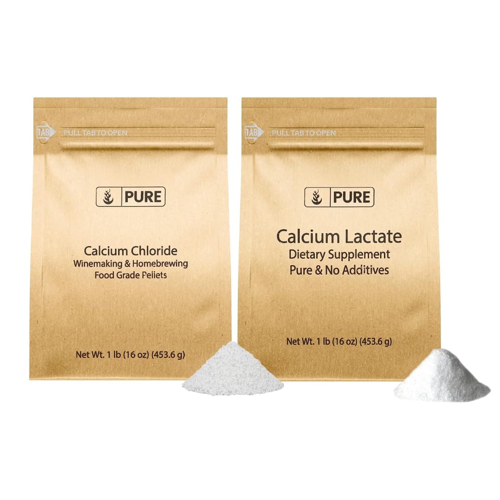 Reine Original Zutaten Calcium Chloride & Calcium Lactate Bundle, (1lb) Nahrungsergänzungsmittel, Feinpulver