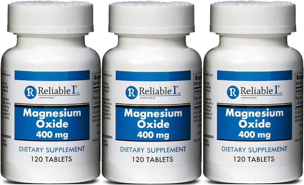 Magnesiumoxid 400 mg Nahrungsergänzungsmittel Tabletten Generisches MegOx 120 Tabletten pro Flaschenpackung von 3