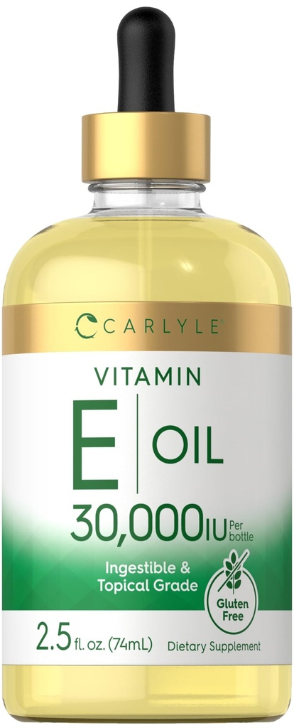 Carlyle Vitamin E Öl | 30,000 IU | 2.5 fl oz | Ingestible & Topical Grade | Feuchtigkeitsspendend für Haut | Vegetarisch, Non-GMO, Glutenfreie Ergänzung