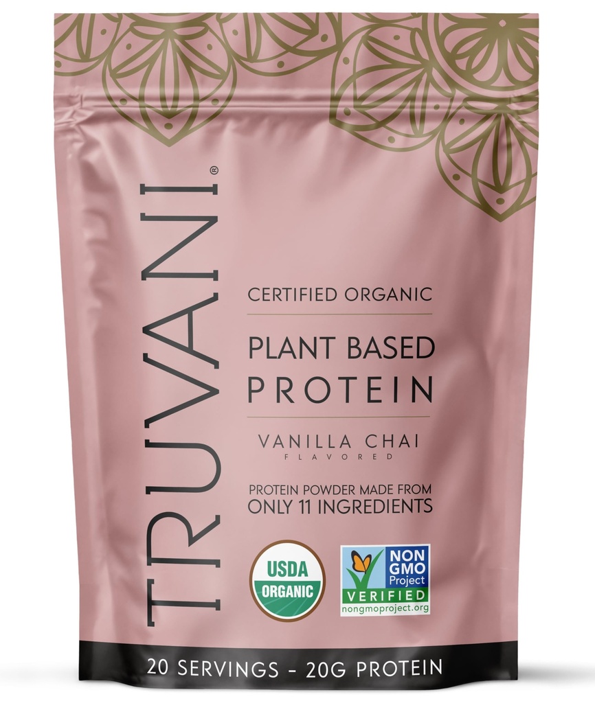 Truvani Vegan Pea Protein Pulver | Vanilla Chai | 20g Bio Pflanzen basiertes Protein | 20 Servierungen | Keto | Gluten & Dairy Free | Low Carb | Kein hinzugefügt Zucker