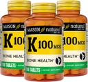 MASON NATURAL Vitamin K 100 mcg, unterstützt Knochen & Gelenke Gesundheit, hilft Calcium Absorption, 100 Tabletten, Packung von 3