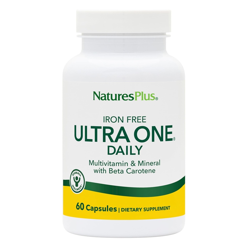NaturesPlus Ultra One Daily Iron Free - 60 Fast-Acting Capsules - Multivitamin & Mineral mit Beta Carotene - Vegan, Glutenfrei - 60 Portionen