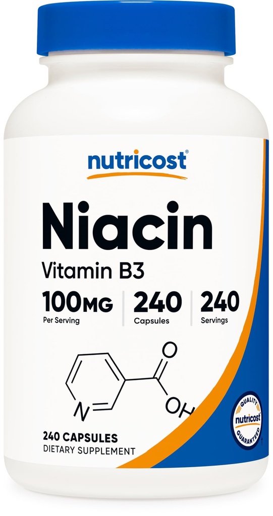 Nutricost Niacin (Vitamin B3) 100mg, 240 Kapseln - mit Flushing, Non-GMO, Glutenfrei