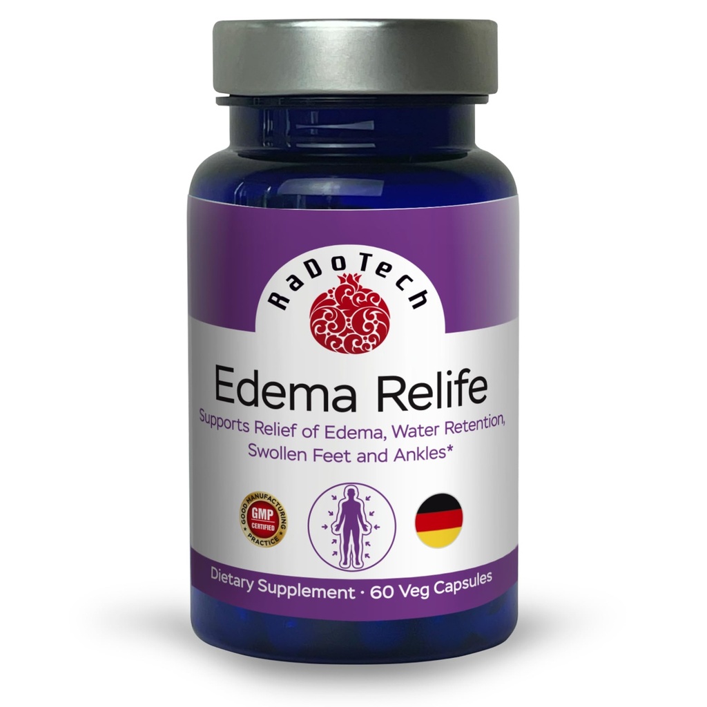 Edema Relife Support Relief von Edema, Wasserretention, Geschwollene Füße und Knöchel 60 Veg Kapseln GMP - (Pack von 1)