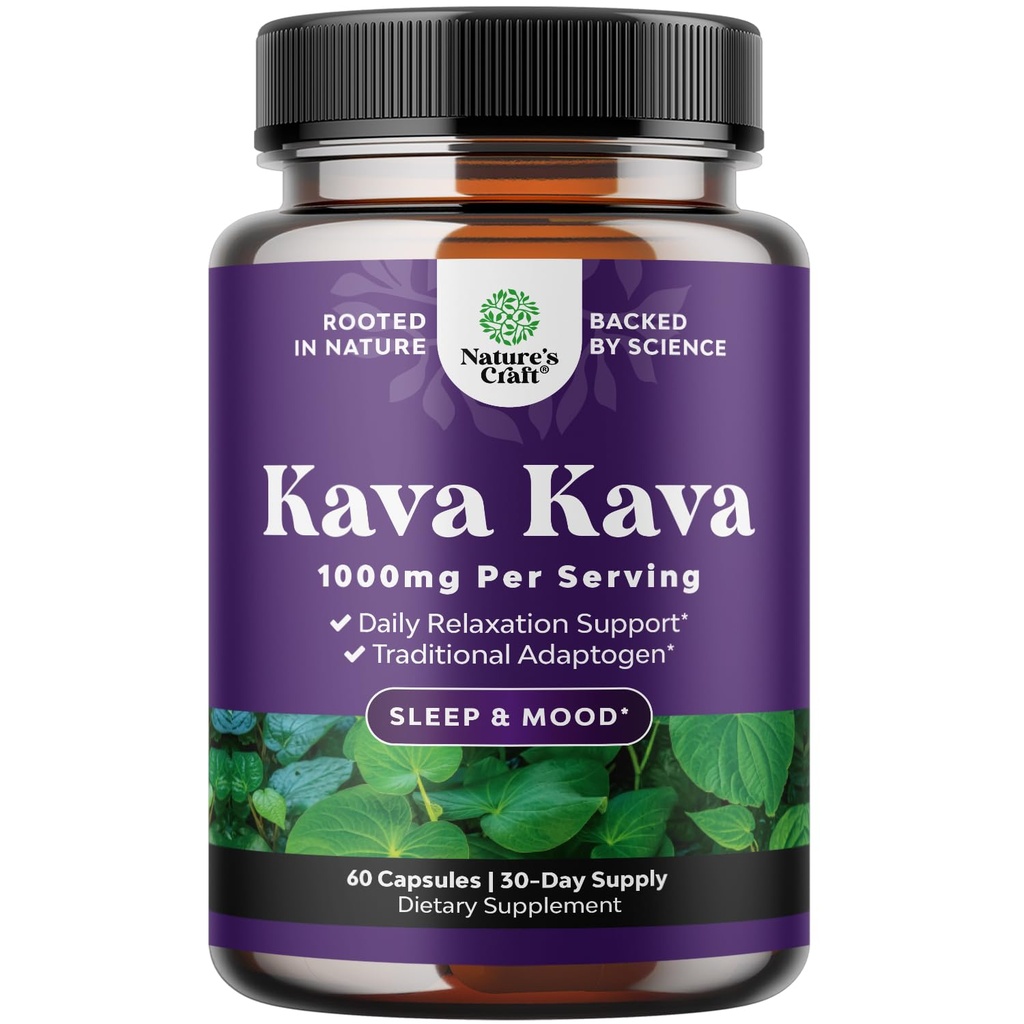 Kava Kava Root Extract Supplement 1000mg - Fast Acting Herbal Support mit Kavalactonen für Balanced Mood - Relax Calming Capsules for Stress Relief & Better Sleep - 30 Portionen