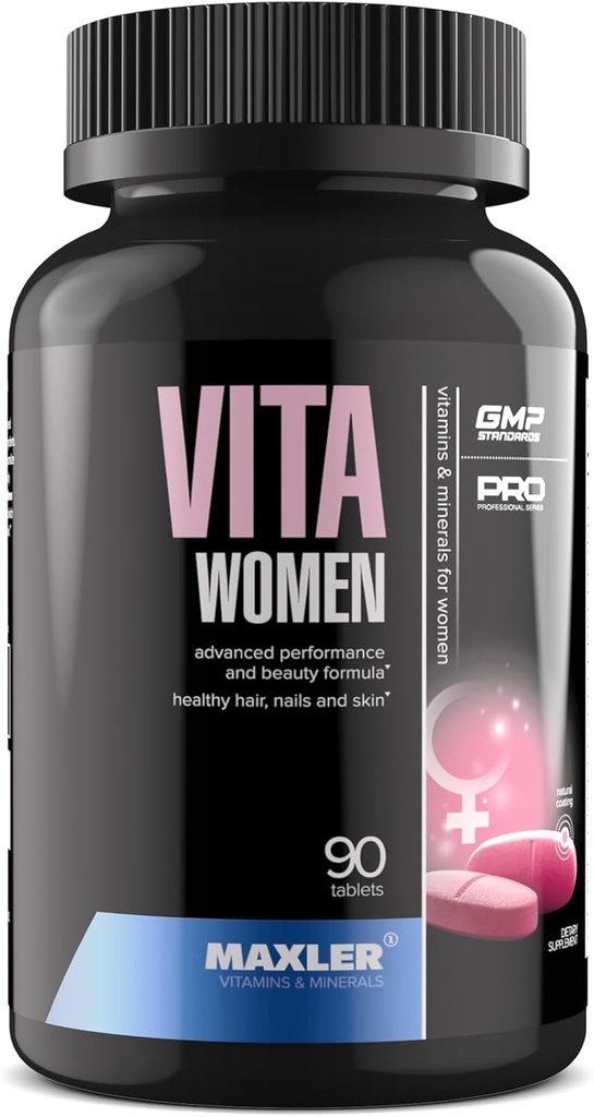 Maxler VitaWomen Premium Multivitamin für Damen - Beilagen für Damen - Haarhaut und Nägel Vitamine A B C D E K, Omega-3, Biotin, Antioxidantien, Enzyme - 90 Tabletten