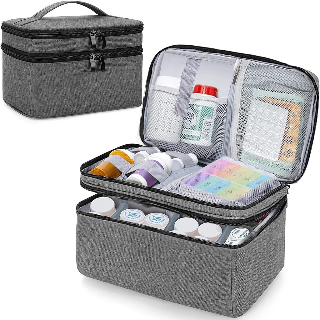 Medicine Organizer and Storage Bag Empty, Family First Aid Box, Pill Bottle Organizer Bag for Emergency Medication, Supplements or Medical Kits, Zippered Medicine Bag for Home and Travel