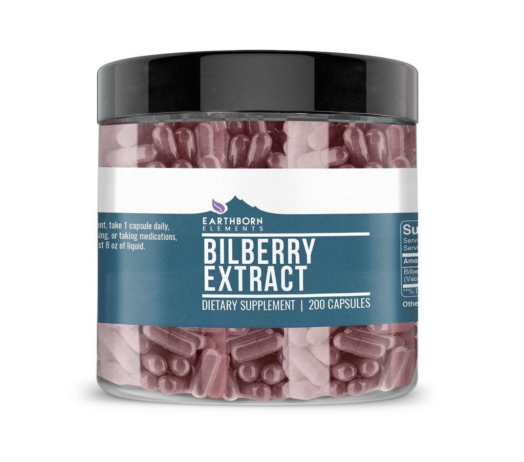 Éléments terriens Extrait de baies de Bil 200 Capsules, pures et non diluées, sans additifs