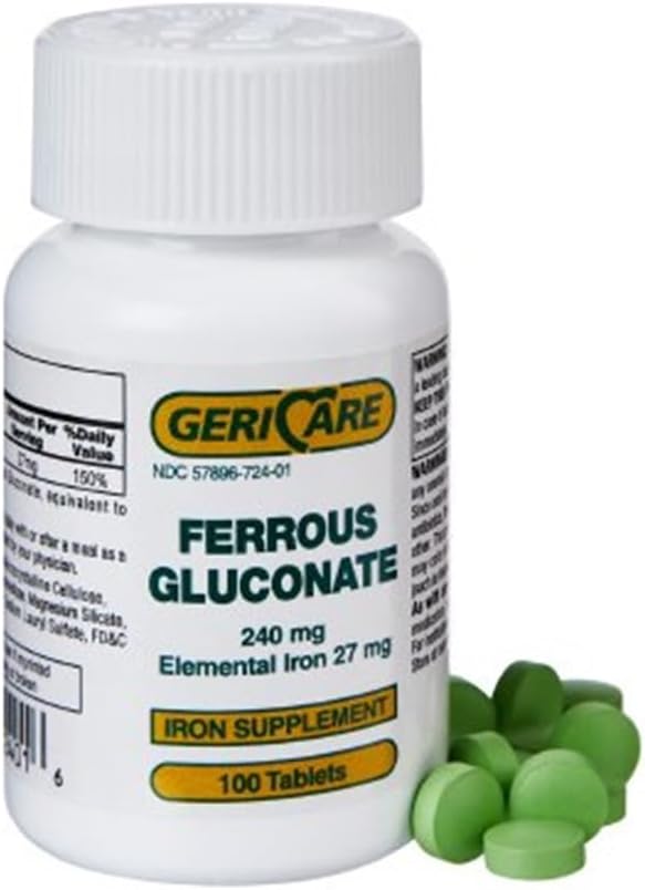 GeriCare Ferrous Gluconate 240mg 100 Tabletten Jeder (Pack mit 6)