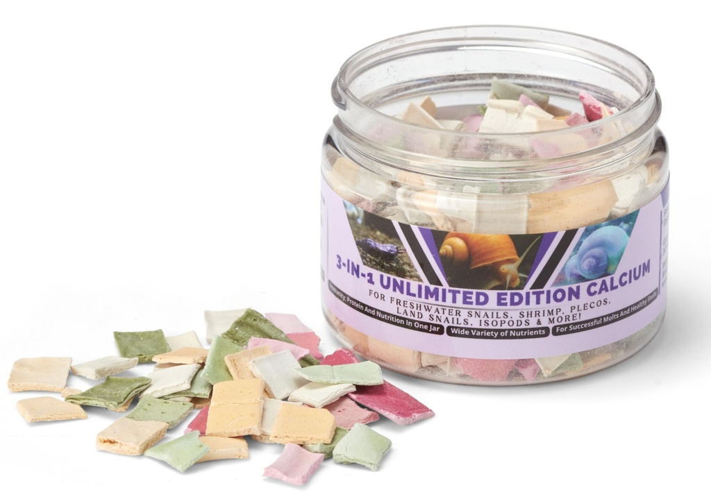 Limitierte Auflage Kalzium - 3 Flavors in 1 Jar, für starke Schalen, gesunde Molts, 100% natürlich, löst nicht in Wasser, schnelles Sinking für Shrimp, Schnecken &amp; mehr! Biologe Made in USA