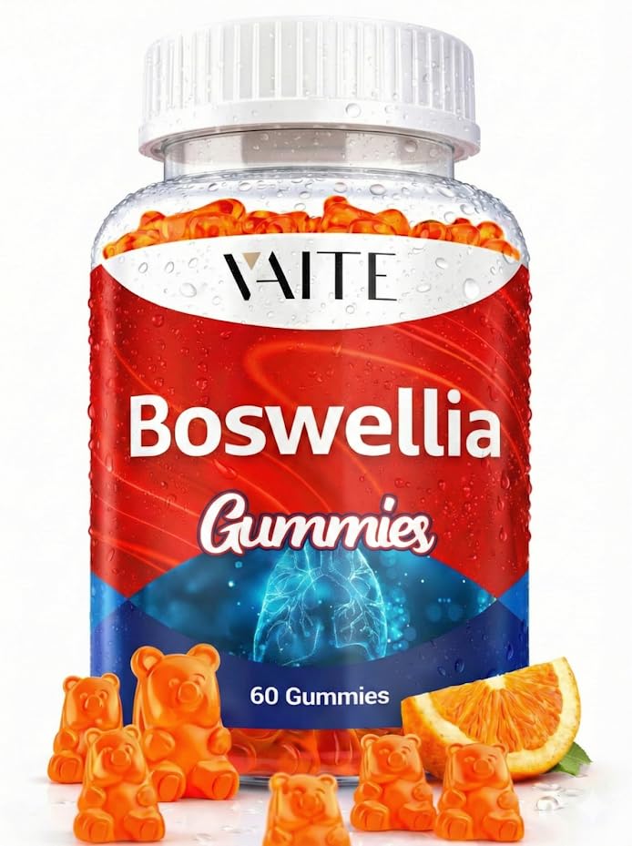 VAITE Boswellia Serrata Extract Gummies 1200mg – Supplément de soutien conjoint avec l'encens indien, l'acide boswellique et l'extrait de résine botanique, végétarienne pour les femmes et les hommes, non-OGM, sans gluten