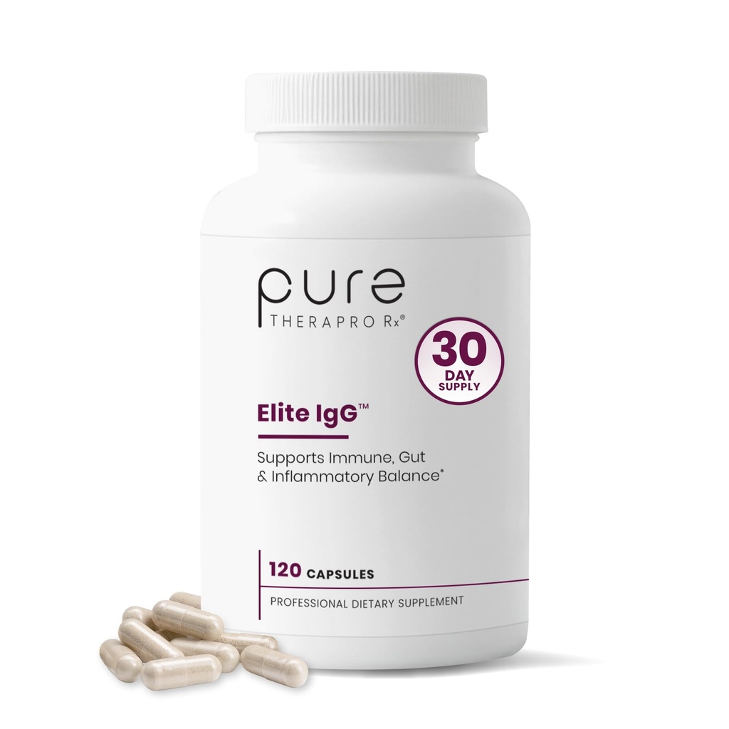 Pure Therapro Rx Elite IgG Immunoglobuline Supplément, 120 capsules - Gut Health & Immune Support, 1100 mg IgG, IGA & IgM, Sunflower Lecithin.