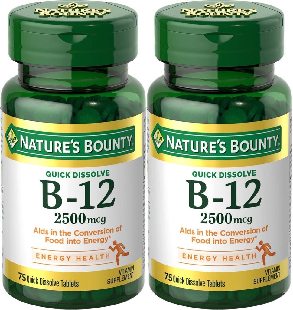 Natures Bounty Vitamine B-12, Dissolve rapide, 2500 mcg, Saveur de cerise naturelle 75 ct (2 pack)
