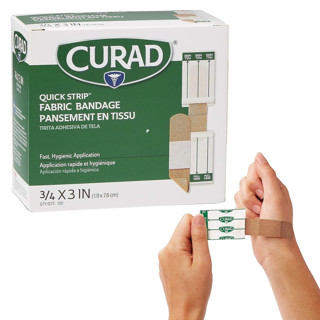 CURAD Quick Strip Stoff Kleben Sterile Bandagen mit Fast Application, 3/4" x 3", Box von 100