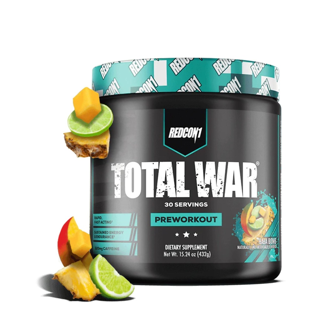 REDCON1 Total War Pre Workout, Baja Bomb - Beta Alanine + Citrulline Malate Keto Friendly Preworkout pour les hommes et les femmes avec 320mg de caféine - Fast Acting (30 portions)