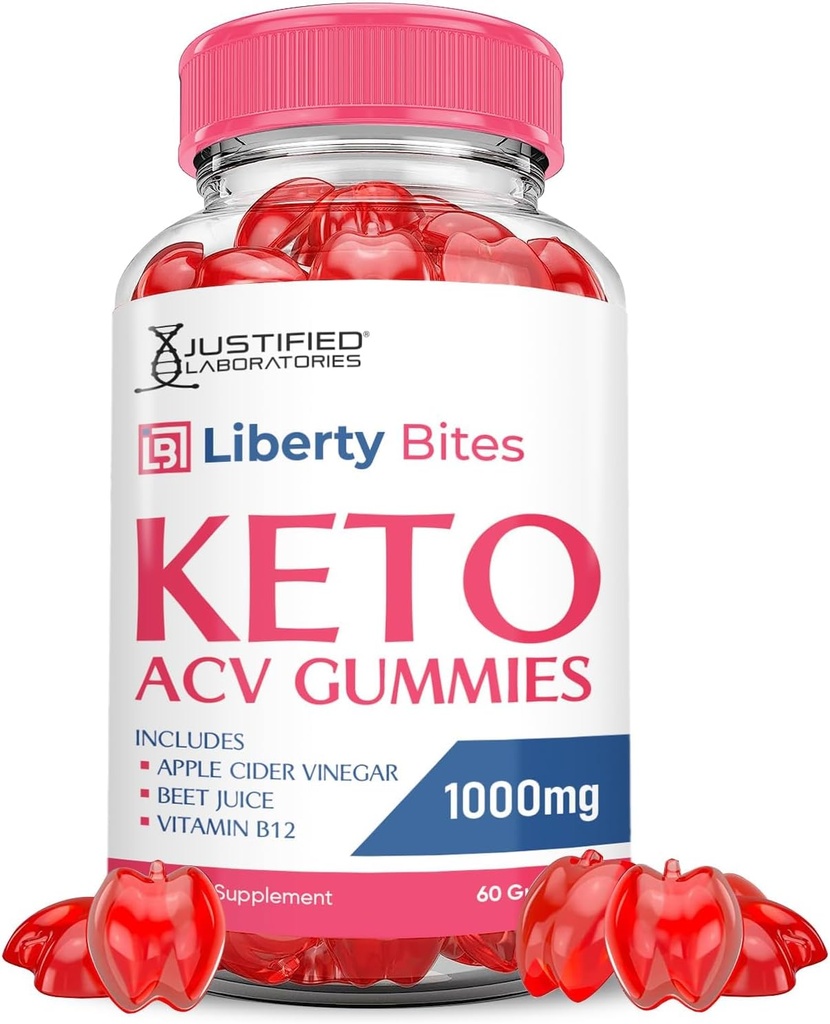 Justified Laboratories Liberty Bites Keto ACV Gummies Advanced Formula 1000MG Libertybites Keto Gummies Apple Cider Vinegar Formulated with Pomegranate Beet Juice Powder B12 Vegan Non GMO 60 Gummys