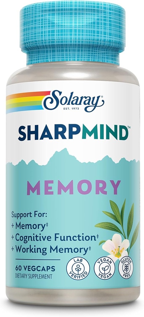 SOLARAY SharpMind Memory Formula - Brain Supplements for Memory and Focus - Cognivia, Gotu Kola & Chaga Mushroom Supplement - Ginkgo Biloba Alternative - 60-Day Guarantee - 30 Servings, 60 VegCaps