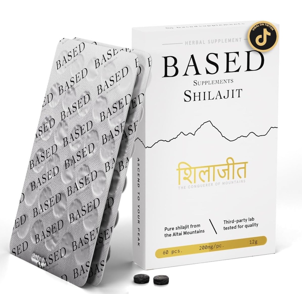 Basierend Shilajit | Pure Shilajit Tabletten mit Max Potency, Energie & Immun Unterstützung für Männer und Frauen | Reich an Fulvic Säure und 85+ Trace Minerals, 60 Tabletten