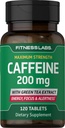 Fitness Labs Koffein Pillen | 200mg | 120 Tabletten | mit Grüner Tee-Extrakt | Maximale Stärke Ergänzung | Vegetarisch, Non-GMO, Glutenfrei