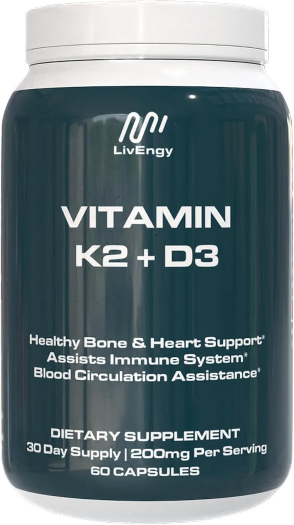 Vitamin K2 D3 Supplement - High-Potency - unterstützt Knochen, Herz, Immune Gesundheit - Non-GMO, Glutenfrei, Vegetarisch - 60 Kapseln (60 Servierungen) - Premium-Qualität K2+D3 Formel