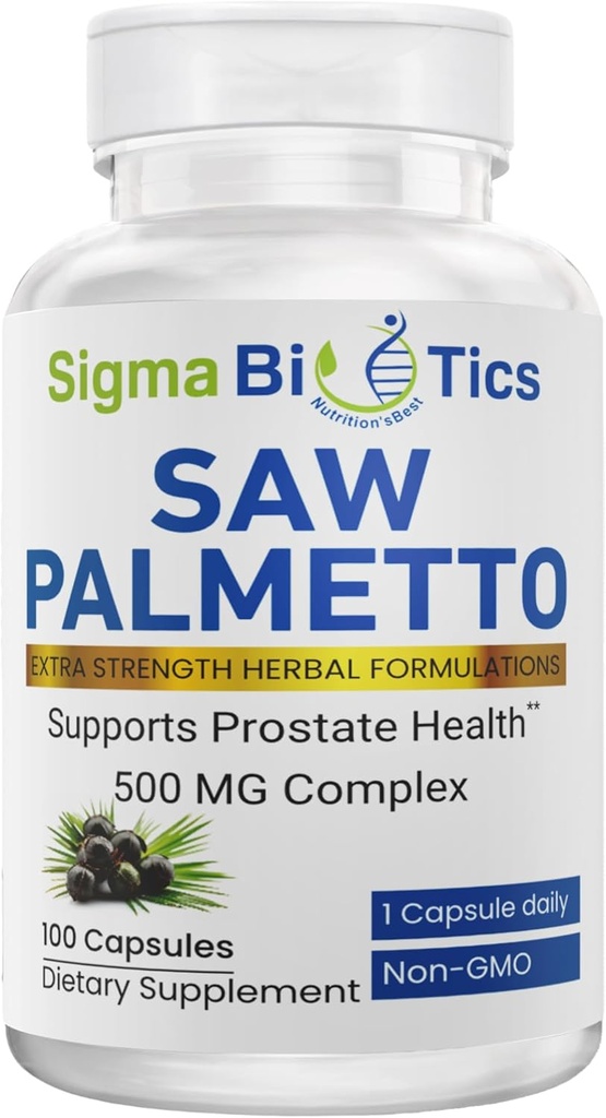 Saw Palmetto Supplément pour les hommes - 500 mg avec 45 % d'extrait - Prostate Health & Hormone Balance Support - Supplément alimentaire non-OGM pour la santé urinaire - 100 capsules