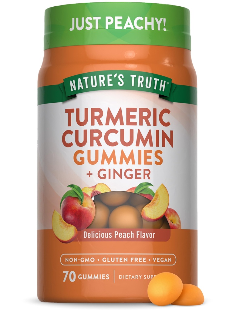 Nature's Truth Turmeric and Ginger Gummies | 70 Count | Peach Flavor | Vegan, Non-GMO, & Gluten Kostenlose Ergänzung