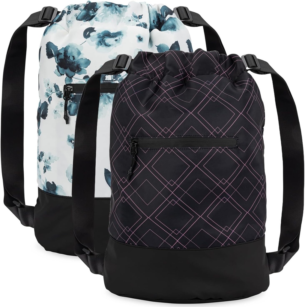 GOMOYO 2-Pack Damen Floral Plum Drawstring Rucksack mit verstellbarem Schulterriemen, 18 x 14 x 7 Zoll, Perfekt für Fitness, Reisen und Übernachtungen