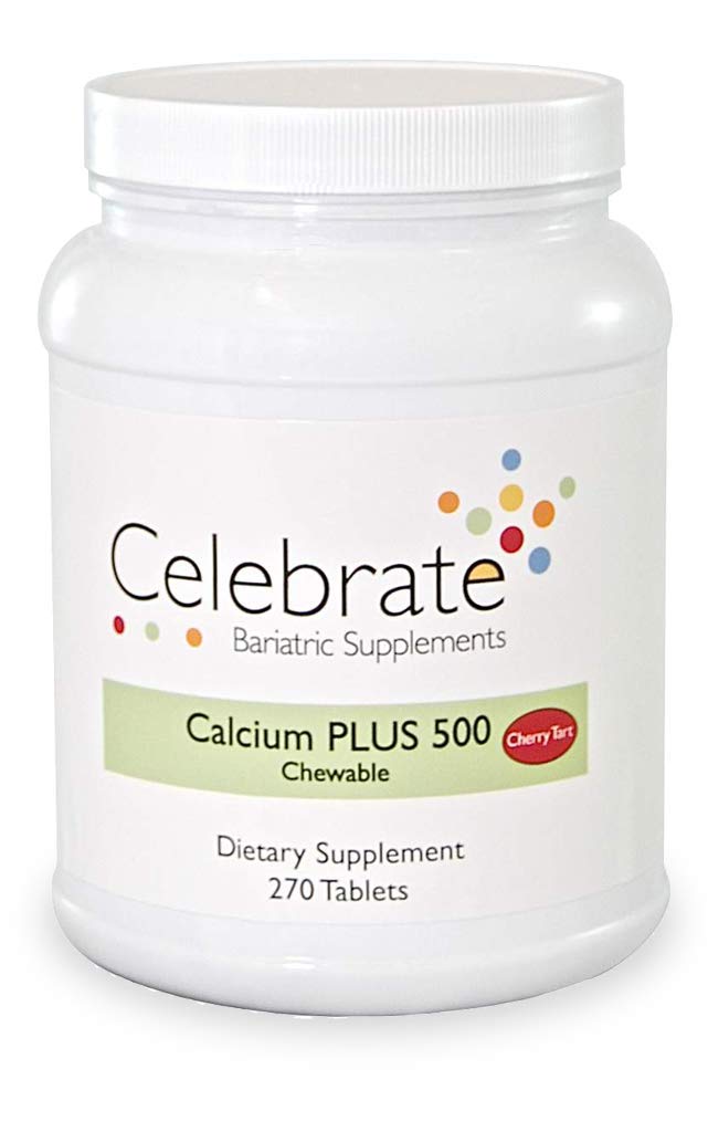 Celebrate Vitamine Calcium Plus - 500mg Calcium Citrat, 333 IU Vitamin D3 & 34mg Magnesium für Post Bariatric Surgery - Glutenfrei & Zuckerfrei - Kirsche, 270 Kautabletten