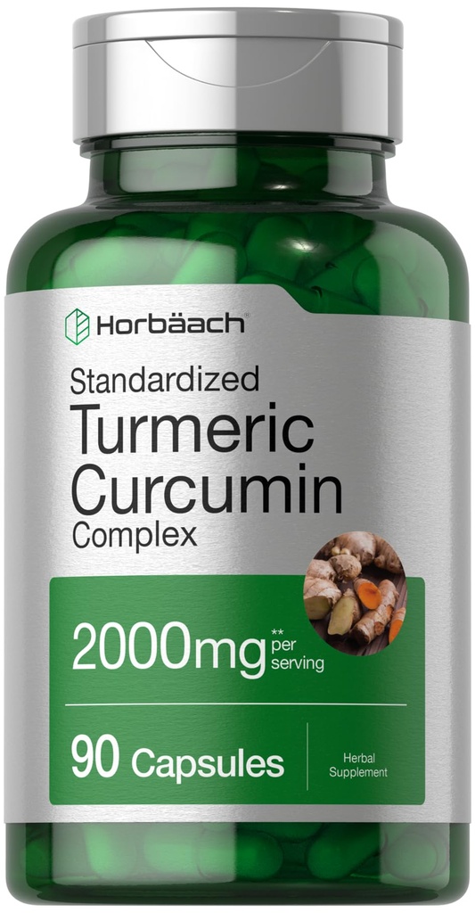 Horbäach Curcumine curcumine supplément 2000mg , 90 capsules Complexe avec poivre noir , non-OGM, sans gluten