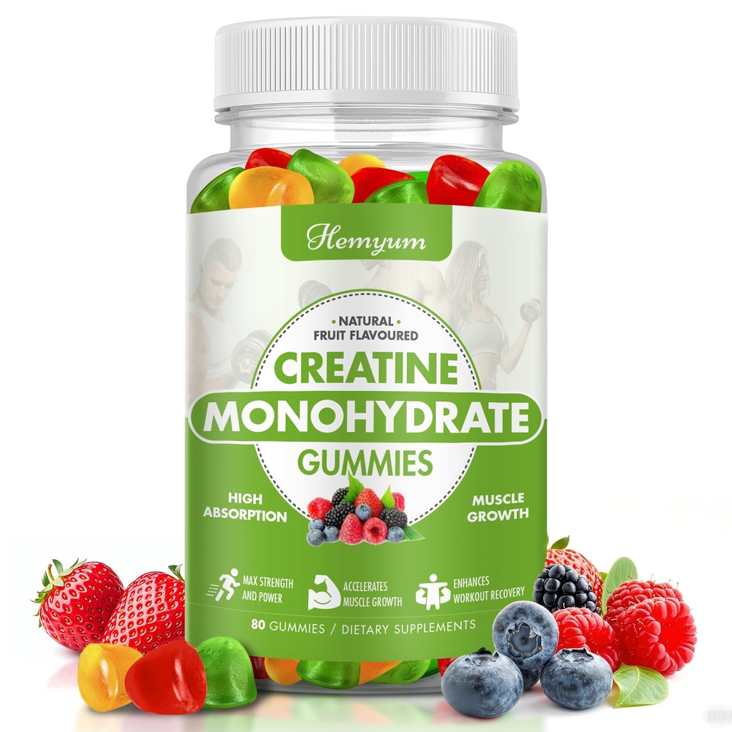 Creatine Monohydrate Gummie - 5g Kreatin für Frauen Männer, Enhanced Muskelkraft, Boost Focus und Endurance, Muskelaufbau,L-Taurine + Vitamin B12,Vegan, Glutenfrei 80 Count