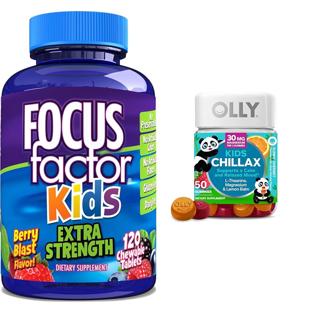 Fokus Faktor Kinder Extra Stärke Tägliche Kaubare Gehirn Gesundheitsunterstützung + OLLY Kinder Chillax Kalm Chews, 50 Count