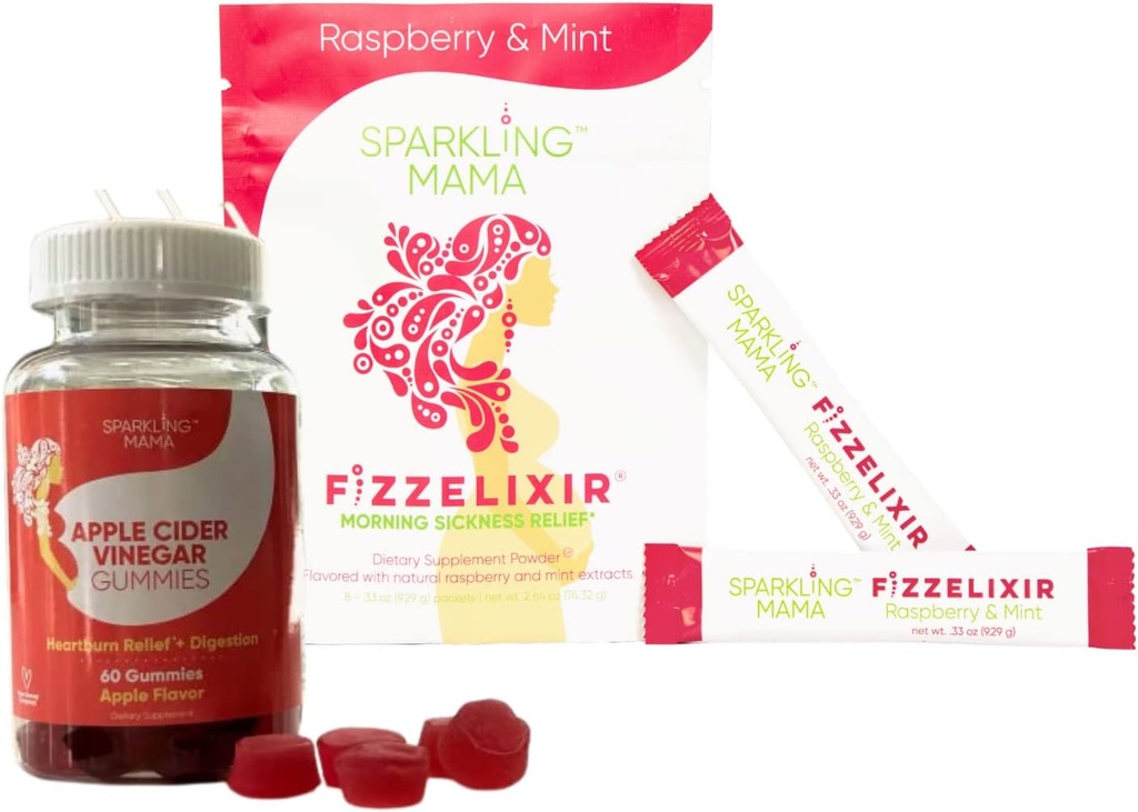 Sparkling Mama's Morning Maladie Relief ~ Menthe aux framboises, 8 Gummées de vinaigre de cidre de pomme et de comtes