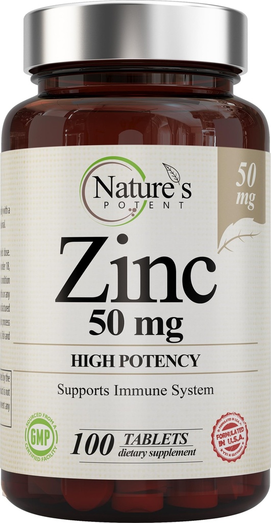 Zink 50mg [High Potency] Beilage - Immununterstützungssystem von Natural Zinc (Oxide/Citrate) 100 Tabletten, Hergestellt von Nature’s Potent.