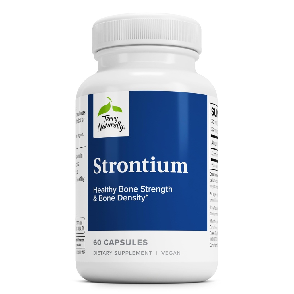 Terry naturellement Strontium - Bone Health & Strength Support - Supplément avec Capsules Vegan - Supplément Santé avec Citrate de strontium pour Absorption Supérieure - 60 Capsules