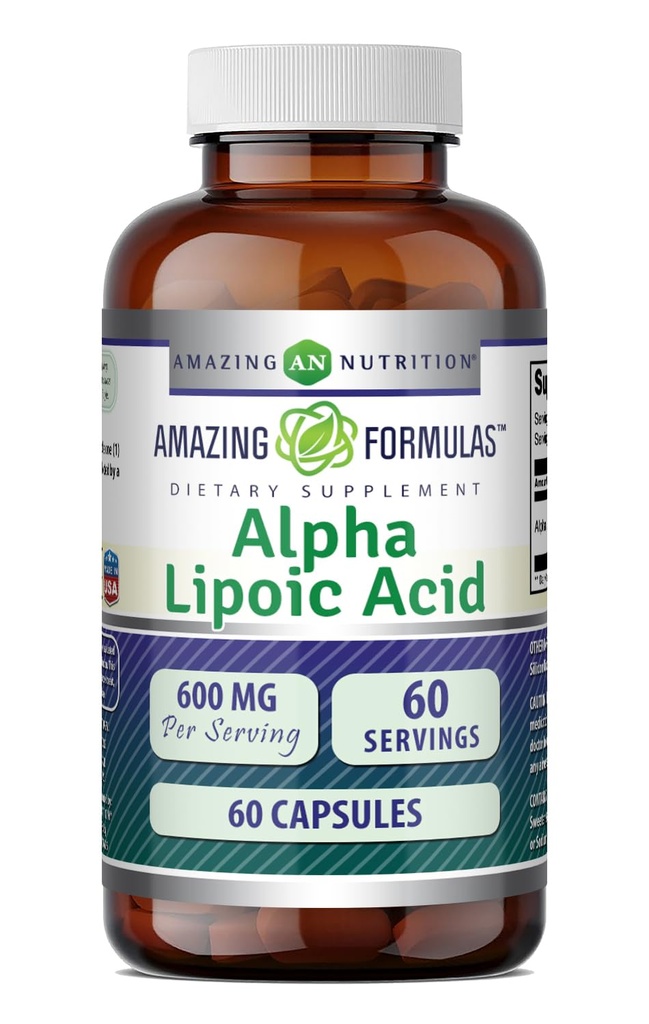 Erstaunliche Formeln Alpha Liponsäure | 600 Mg pro Servierergänzung | Kapseln | Non-GMO | Gluten Free | Made in USA (1 Pack | 60 Count)