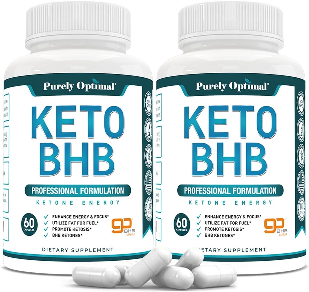 Purely Optimal Keto BHB Kapseln – Exogene Keton Pillen für Ketosis-Unterstützung, Sustained Energy, Focus & Metabolism – für Damen und Herren, 120 Kapseln