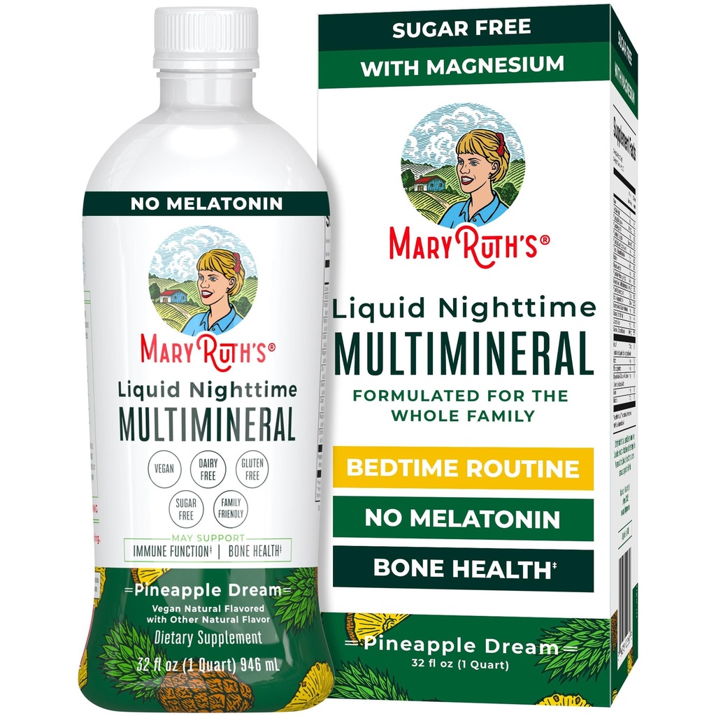 MaryRuth Organics Liquid Nighttime Multimineral | NO Melatonin | Magnesium Citrat | Calcium | Zink | Vitamin D3| Erhältlich in 4 Geschmacksrichtungen | Vegan | Zucker Free | Glutenfrei | 32 Oz