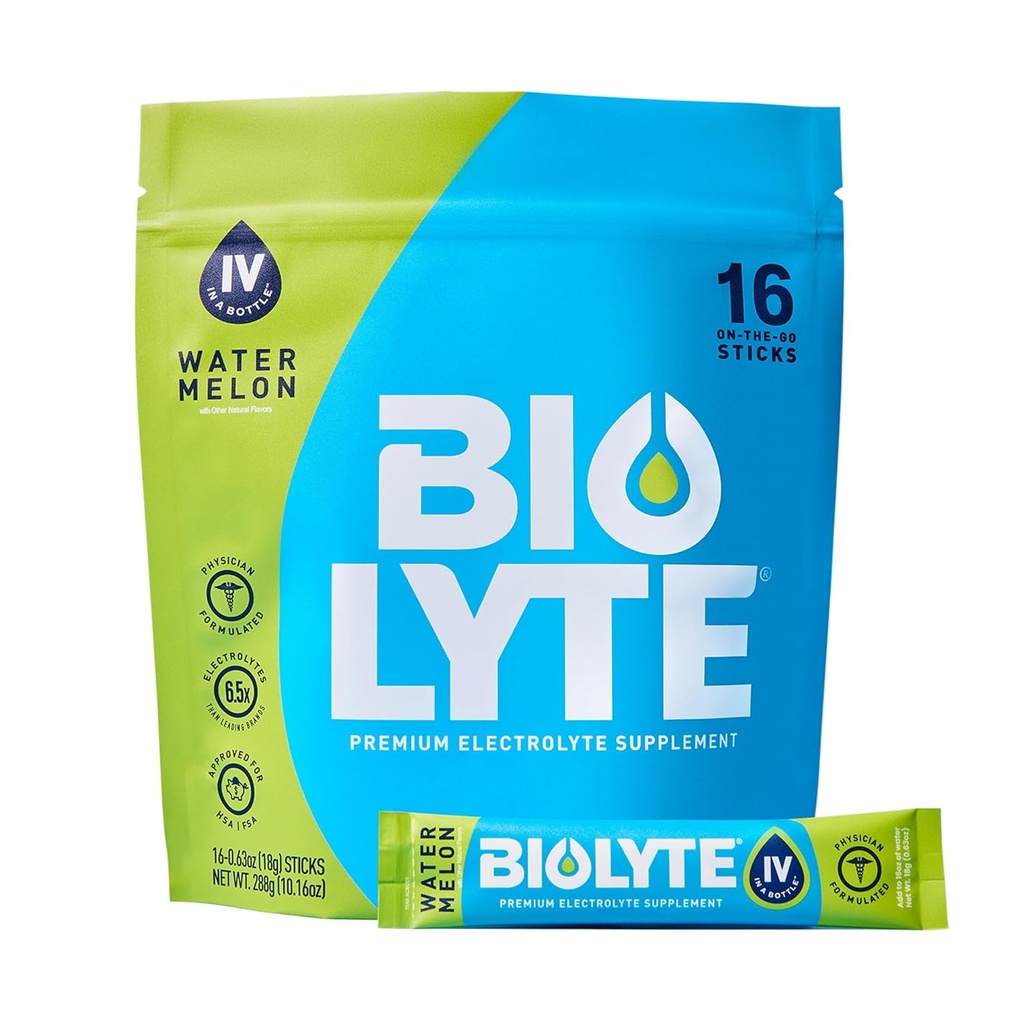 BIOLYTE IV Elektrolyt-Pulver-Packets, IV Flüssigkeits-Getränk-Mix für Wasser, Doctor-Developed Hydration, zugelassene Dehydratation Relief, Chemotherapy Must Haves für Frauen und Männer - Watermelon (16 Pack)