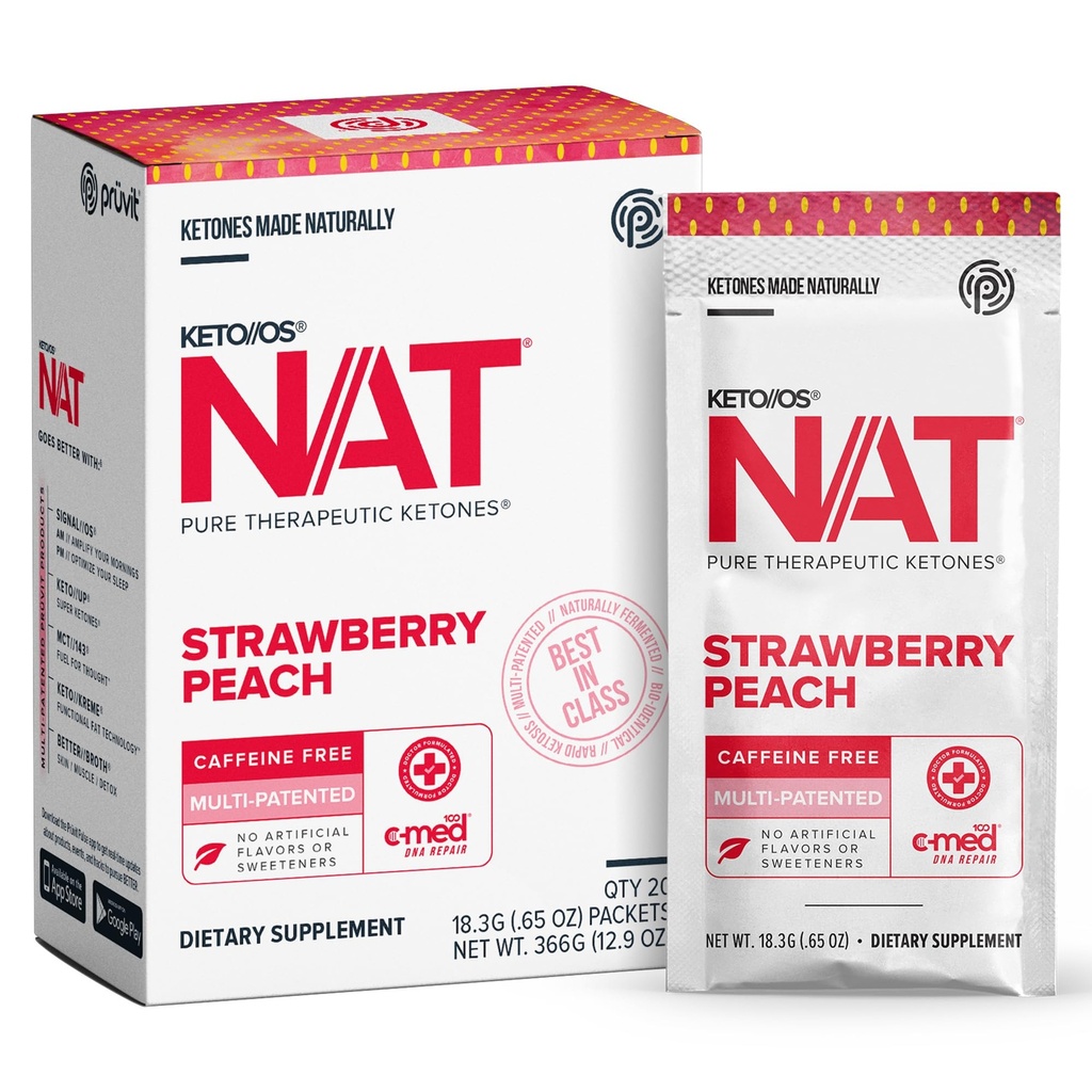 PRÜVIT OS NAT Erdbeer Peach Keto Ergänzungen – Koffeinfrei - für Männer und Frauen (20 Count)
