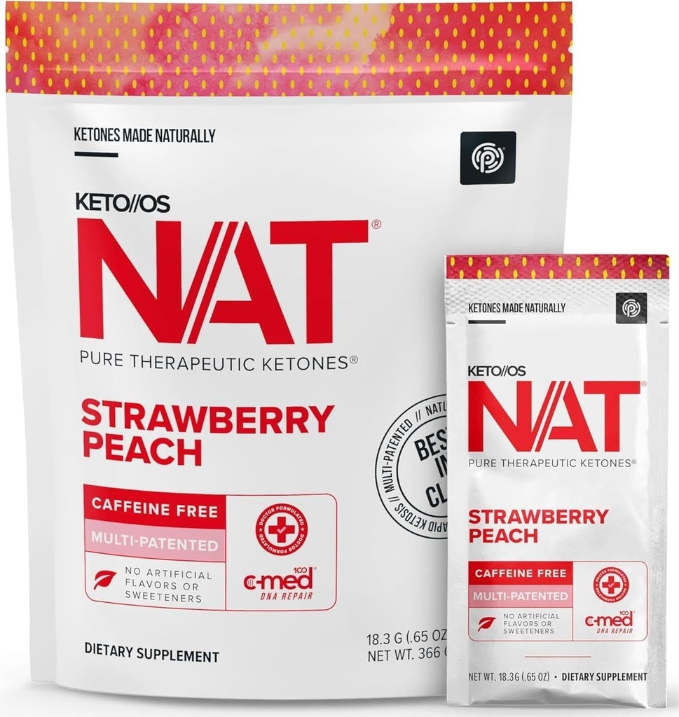 PRÜVIT OS NAT Strawberry Peach Keto Supplements – Caffeine Free - for Men and Women (20 Count)