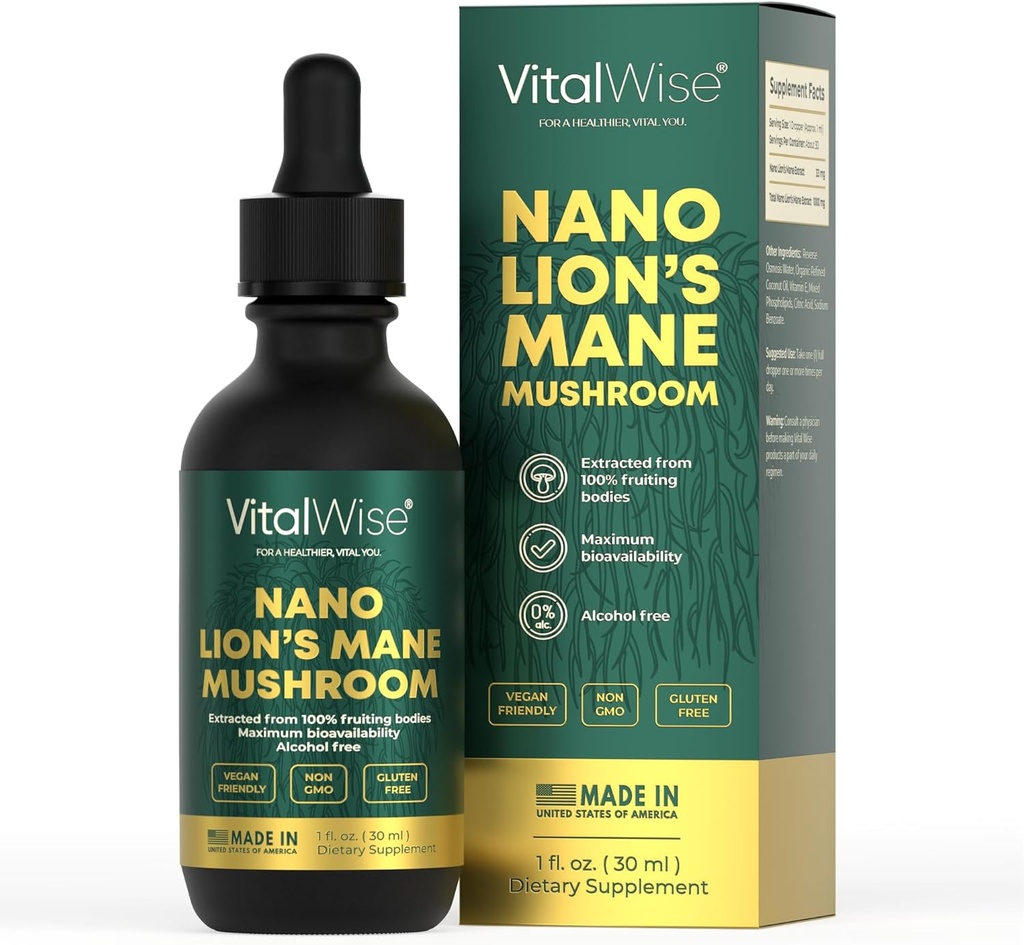 Nano Lion's Mane Mushroom Tincture - Schnelle und maximale Absorption Gehirn & Immununterstützung Organischer Flüssigextrakt für natürliches Gedächtnis, Fokus &amp; Klarheit