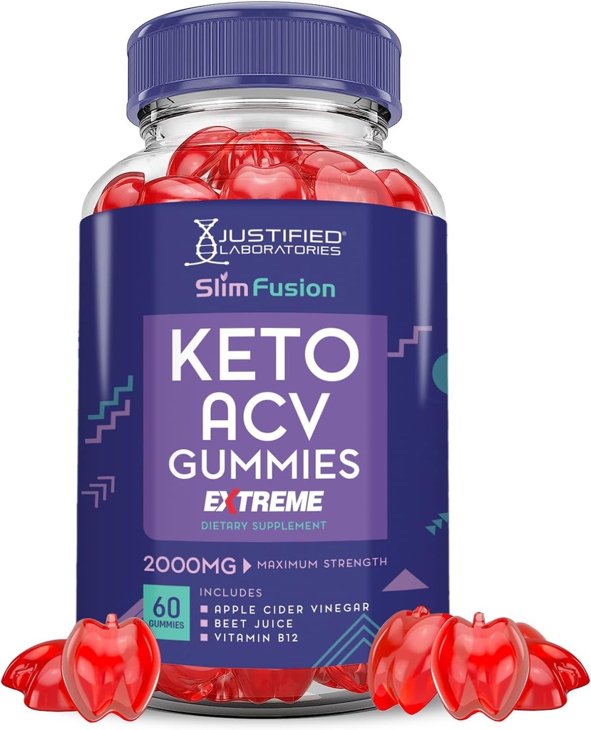 Slim Fusion Keto ACV Gummis Extreme 2000MG Advanced Slimfusion Keto Gummis Apfelessig Formuliert mit Granatapfelsaft Pulver B12 Vegan Non GMO 60 Gummys
