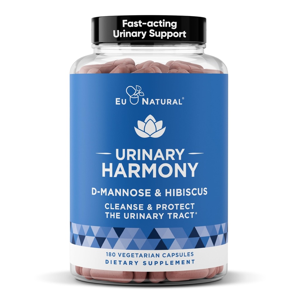 Urinary Harmony D-Mannose Supplement – Urinary Tract Health for Women – Reinigt und Flushes das Urinary System – Potent Clinical Strength Formula mit DMannose und Hibiscus – 180 Fast Acting Capsules