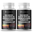 Sea Moss Black Seed Oil Ashwagandha Turmeric Bladderwrack Burdock - mit Manuka, Honey Dandelion, ACV Black Pepper Gluten Free- 120 Count