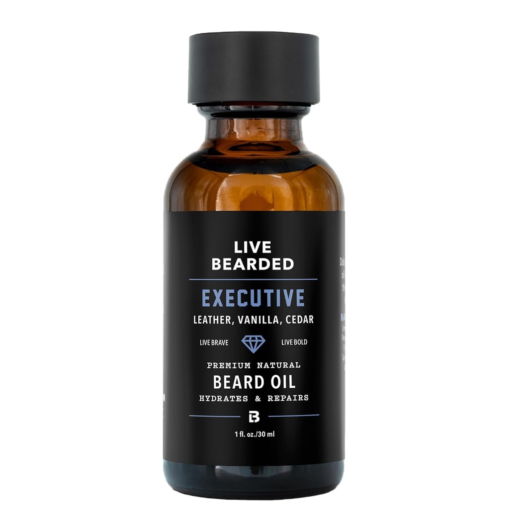 Huile de barbe à barbe vivante, 1 fl oz - Premium All-Natural Jojoba - Fabriqué aux États-Unis - Soins des cheveux et de la peau pour les hommes avec des pâtés secs et aplatis
