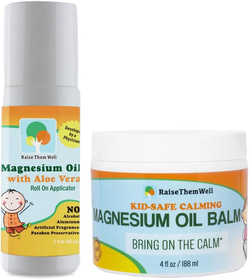 Raise Them Well Kids Safe Magnesium Öl Balm und Kid Safe Original Magnesium Öl Roller Bundle
