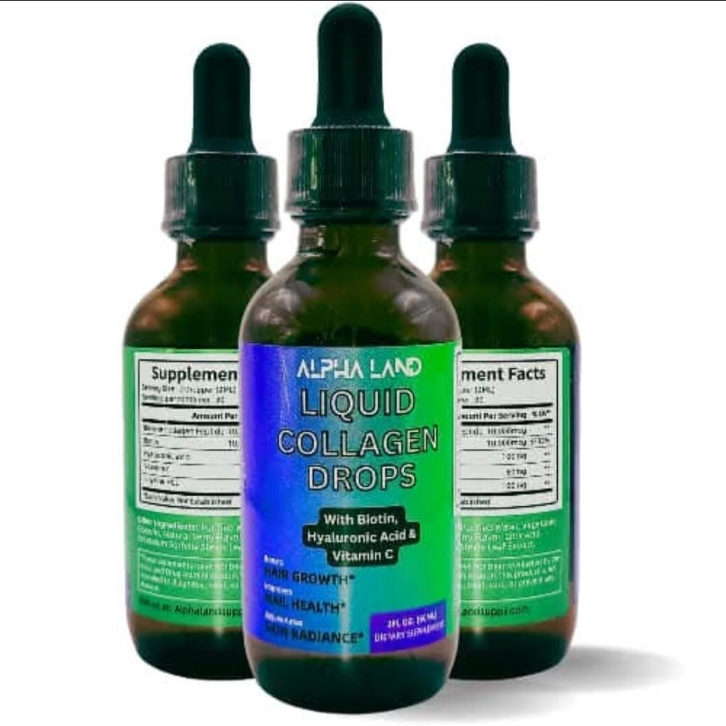 Liquid Collagen Drops with Hyaluronic Acid, Biotin, and Vitamin C – Anti-Aging Supplement for Skin Hydration, Hair Growth, and Nail Strength – 2 fl oz Beauty Serum