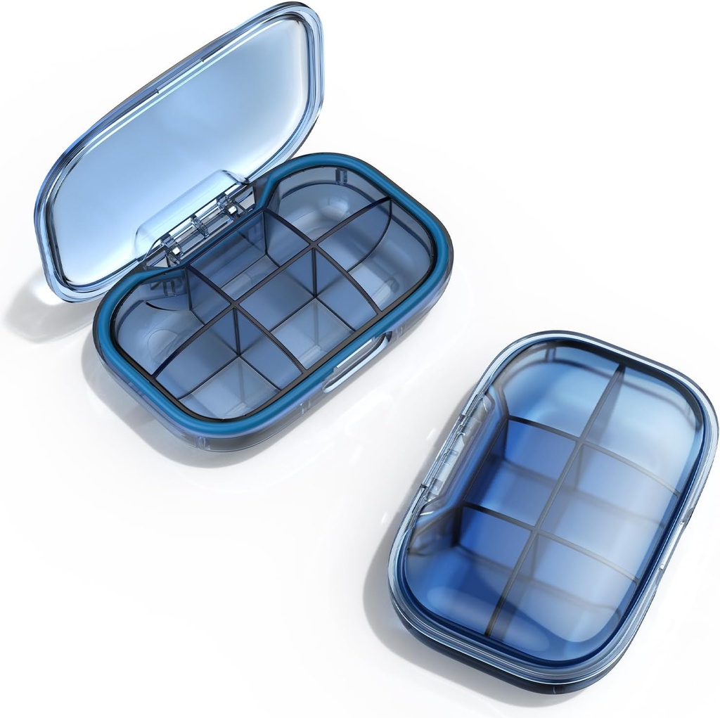 6 Compartment Travel Pill Box, Pill Organizer Moisture Proof Pill Case, Small Pill Box für Taschengeld, Täglich tragbare Medizin Vitamin Box, Fish Oil Box, Supplement Box (Blau)