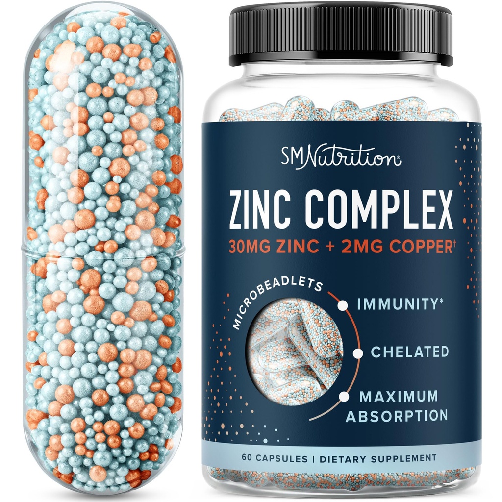 Zink-Ergänzung Mikrobenadlets mit Kupfer für Immununterstützung | Hochsorpierbare Zinkbisglycinat & Orotat mit 2mg Chelat Kupfer + Vitamin B6 | Vegan, Glutenfrei | 60 Kapseln (2 Monate Versorgung)