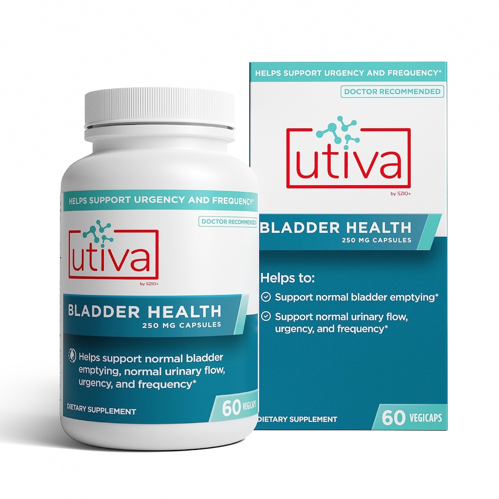 Szio+ Utiva Bladder Health - Supplément de contrôle pour la santé suractive de la vésicule et de l'urine inférieure - Prouvé cliniquement pour réduire la fréquence et l'urgence - 60 capsules